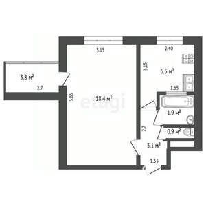 1-к квартира, вторичка, 31м2, 9/9 этаж