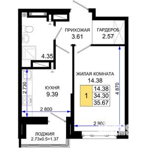 1-к квартира, вторичка, 36м2, 11/25 этаж