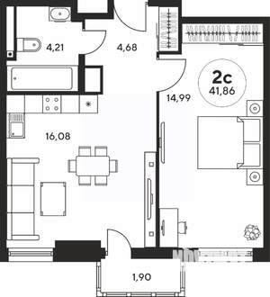 2-к квартира, вторичка, 42м2, 7/25 этаж