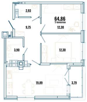 2-к квартира, строящийся дом, 65м2, 1/4 этаж