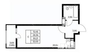 Студия квартира, вторичка, 32м2, 22/25 этаж