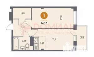 2-к квартира, вторичка, 47м2, 16/19 этаж