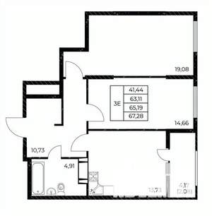 2-к квартира, вторичка, 67м2, 19/25 этаж
