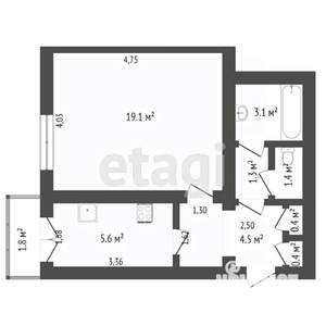 1-к квартира, вторичка, 33м2, 3/3 этаж