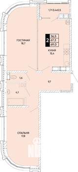 2-к квартира, вторичка, 69м2, 20/22 этаж