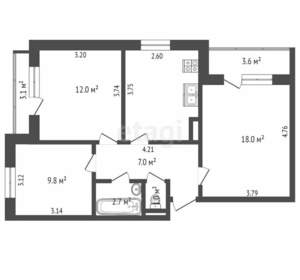 3-к квартира, вторичка, 60м2, 10/10 этаж