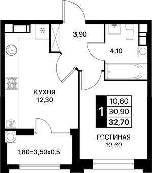 1-к квартира, вторичка, 33м2, 9/20 этаж