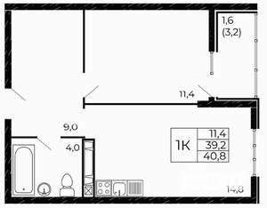 1-к квартира, вторичка, 41м2, 2/18 этаж