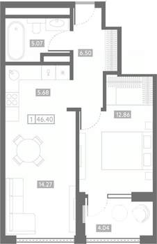 1-к квартира, вторичка, 46м2, 4/24 этаж