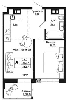 1-к квартира, вторичка, 37м2, 15/24 этаж