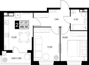 2-к квартира, вторичка, 49м2, 4/20 этаж