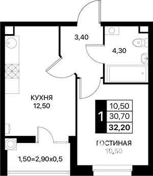 1-к квартира, вторичка, 32м2, 2/20 этаж