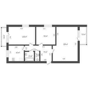 3-к квартира, вторичка, 60м2, 1/9 этаж