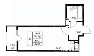 Студия квартира, вторичка, 32м2, 6/25 этаж