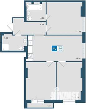 3-к квартира, строящийся дом, 79м2, 13/24 этаж