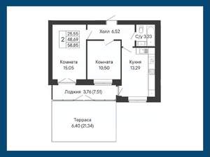 2-к квартира, вторичка, 59м2, 1/8 этаж