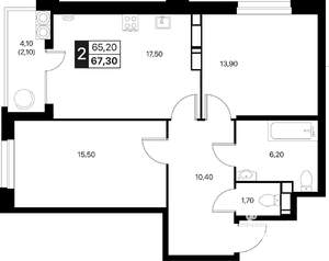2-к квартира, вторичка, 67м2, 14/20 этаж
