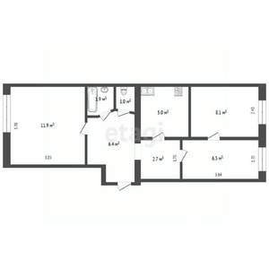 3-к квартира, вторичка, 44м2, 2/5 этаж