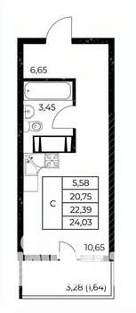 Студия квартира, вторичка, 24м2, 22/25 этаж