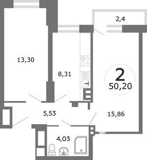 2-к квартира, вторичка, 52м2, 4/26 этаж