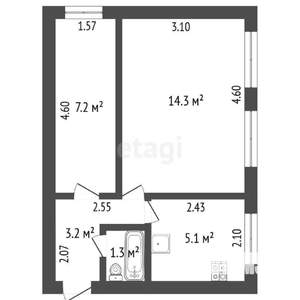 1-к квартира, вторичка, 34м2, 2/2 этаж