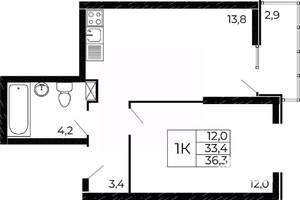 1-к квартира, вторичка, 34м2, 18/18 этаж