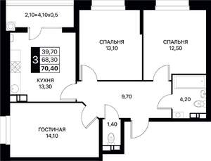 3-к квартира, вторичка, 70м2, 3/12 этаж