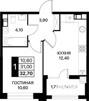 1-к квартира, вторичка, 33м2, 3/12 этаж