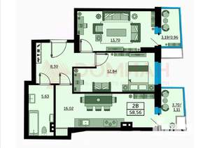 2-к квартира, вторичка, 59м2, 18/25 этаж