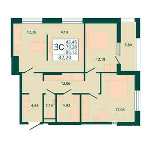 3-к квартира, строящийся дом, 82м2, 11/29 этаж