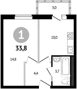 2-к квартира, вторичка, 35м2, 14/14 этаж