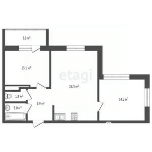 2-к квартира, вторичка, 66м2, 16/26 этаж