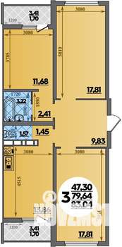 3-к квартира, вторичка, 83м2, 7/17 этаж