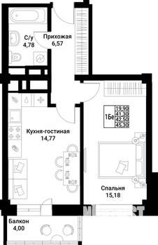1-к квартира, вторичка, 43м2, 9/10 этаж