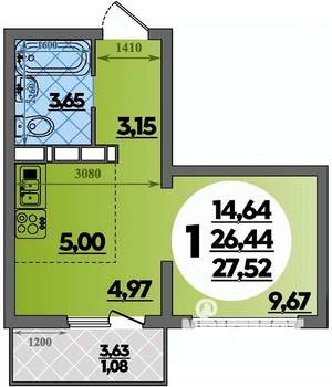 Студия квартира, вторичка, 28м2, 12/16 этаж