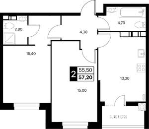 2-к квартира, вторичка, 57м2, 12/12 этаж