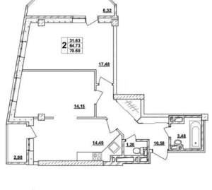 2-к квартира, вторичка, 59м2, 14/19 этаж