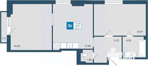 2-к квартира, строящийся дом, 64м2, 4/24 этаж