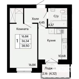 1-к квартира, вторичка, 39м2, 5/8 этаж