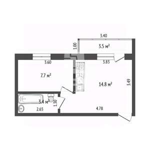 1-к квартира, вторичка, 29м2, 3/6 этаж