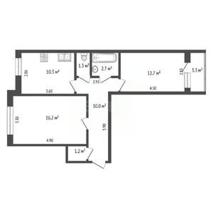 2-к квартира, вторичка, 55м2, 1/9 этаж