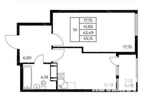 1-к квартира, вторичка, 45м2, 15/25 этаж