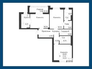 3-к квартира, вторичка, 80м2, 3/8 этаж