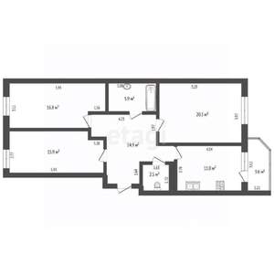 3-к квартира, вторичка, 86м2, 5/16 этаж