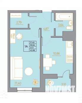 1-к квартира, вторичка, 43м2, 17/22 этаж