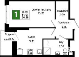 1-к квартира, вторичка, 36м2, 2/25 этаж