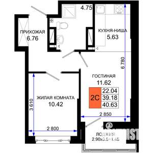 1-к квартира, вторичка, 41м2, 23/25 этаж