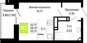 Студия квартира, вторичка, 22м2, 21/25 этаж