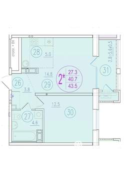 2-к квартира, вторичка, 44м2, 11/23 этаж