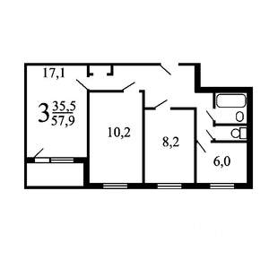 3-к квартира, вторичка, 59м2, 3/9 этаж